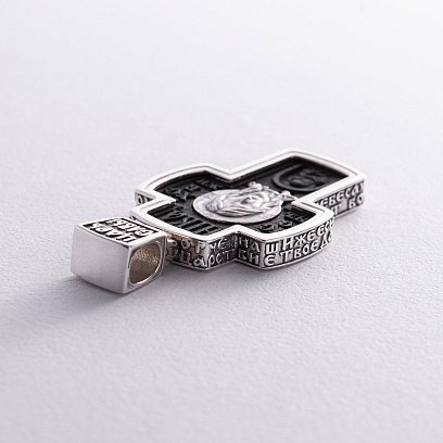 Чоловічий православний хрест "Спас Нерукотворний. Архангел Михаїл" з ебенового дерева та срібла 1052 №3