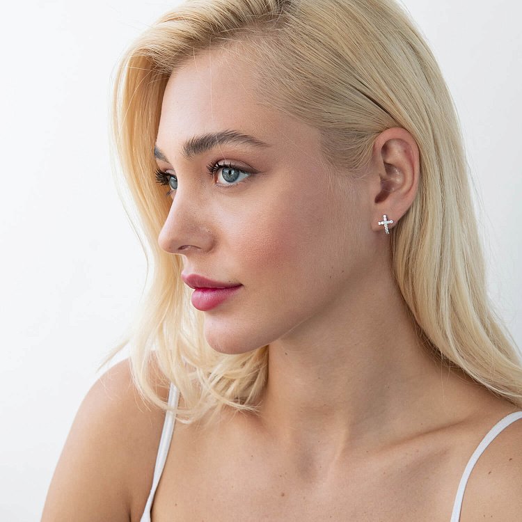 Золоті сережки "Хрестики" з діамантами сб0363nl від ювелірного магазину Онікс - 2