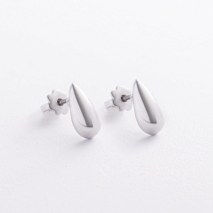 Серебряные серьги - пусеты "Капельки" 902-01372 от ювелирного магазина Оникс