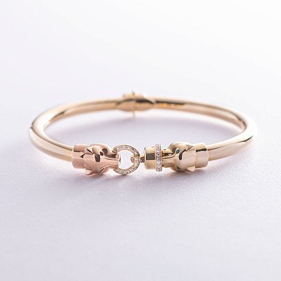 Золотий браслет "Пантера" (фіаніти) ﻿ б04303