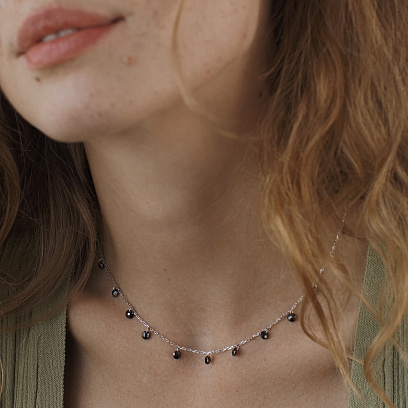 Серебряное колье с черными камнями 18873 №3