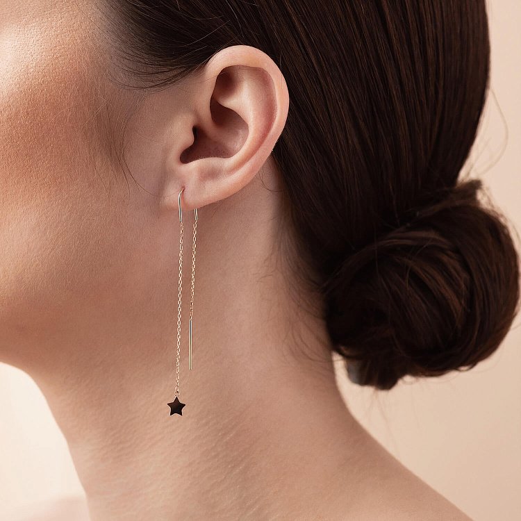 Золоті сережки - протяжки "Зірочки" с05282 від ювелірного магазину Онікс - 1