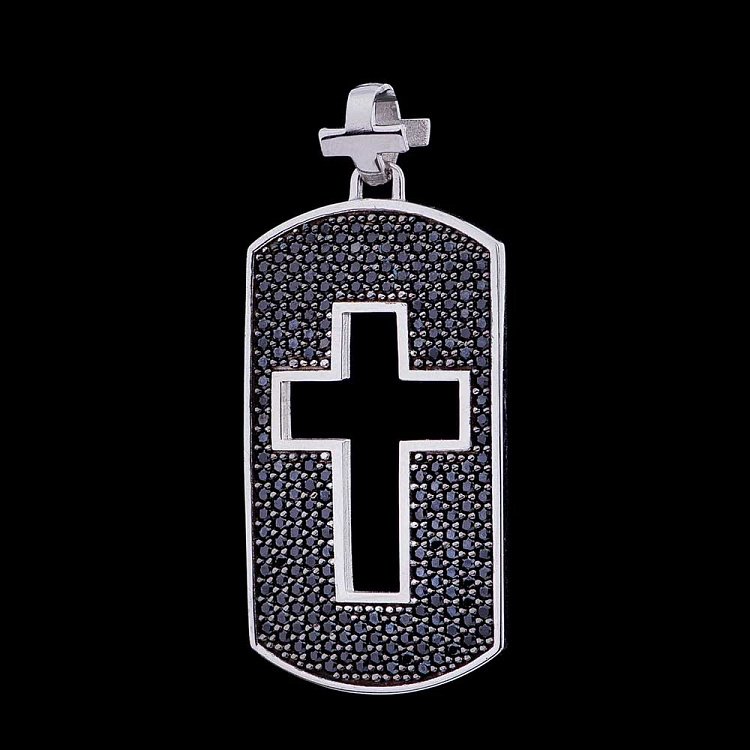 Золотая подвеска "Жетон" с черными фианитами п02502 от ювелирного магазина Оникс - 1