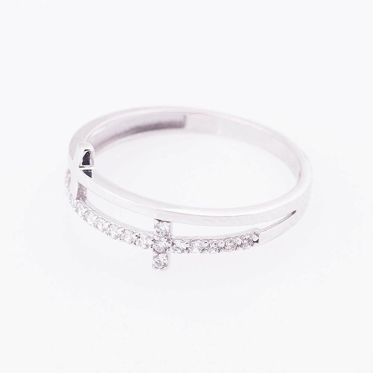 Золотое кольцо "Крестики" с фианитами к05145 от ювелирного магазина Оникс - 1