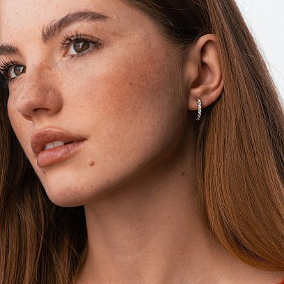 Золотые серьги - кольца с бриллиантами сб0542cha №4