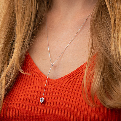 Золотое колье - галстук "Сердечко" с бриллиантами и сапфиром колб0145mi №2