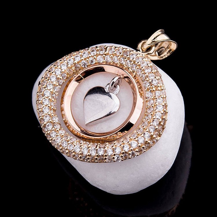 Золотая подвеска с сердцем (фианиты) п02208 от ювелирного магазина Оникс - 3