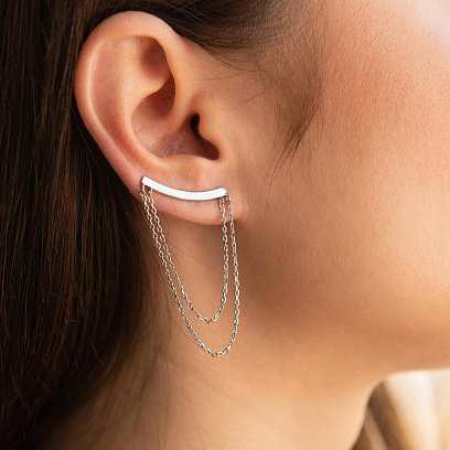 Срібна моносережка - клаймбер з ланцюжками (на праве вушко) 7077R