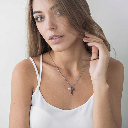 Золотой крестик с бриллиантами и изумрудами п392 №3