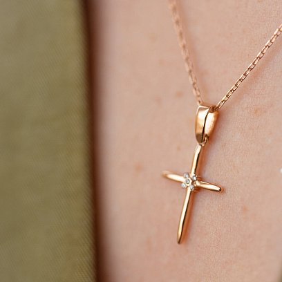 Золотое колье "Крестик" с фианитами кол02188 №3