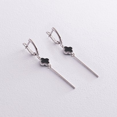 Срібні сережки "Конюшина" з емаллю 122804