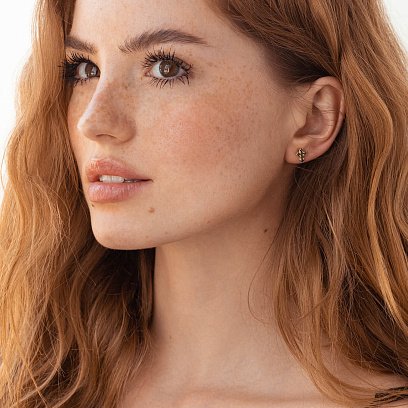 Золотые серьги - пусеты "Крестики" с черными бриллиантами 322873122 №4