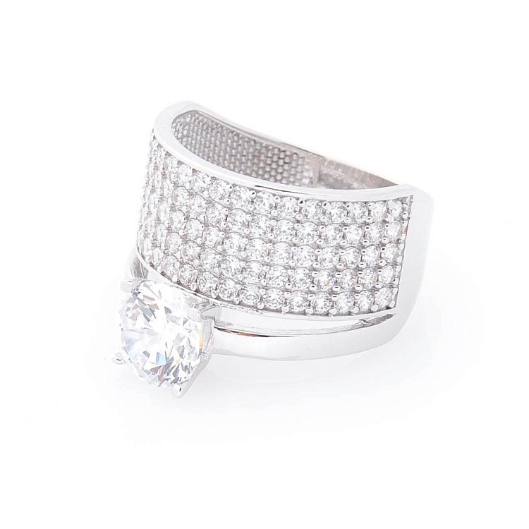 Золота каблучка з фіанітами к05364 від ювелірного магазину Онікс - 1