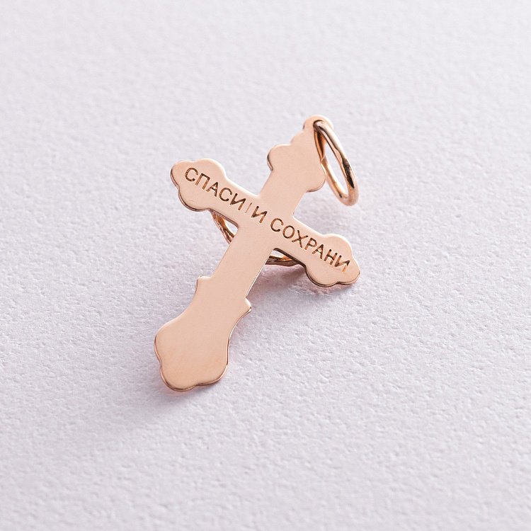 Золотой православный крестик "Распятие. Спаси и сохрани" п02439 от ювелирного магазина Оникс - 2