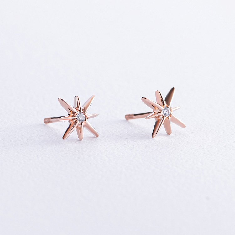 Золотые серьги - пусеты "Звезды метеориты" с фианитами с07906 от ювелирного магазина Оникс - 5