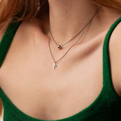 Двойное серебряное колье "Шар и крестик" 1093 №4