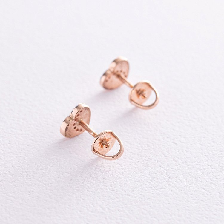 Золоті сережки - пусети "Сердечки" з фіанітами с08173 від ювелірного магазину Онікс - 1