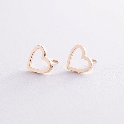 Серьги - пусеты "Сердечки" в желтом золоте с08171 №3