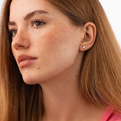 Сережки - пусети "Маленькі ластівки" в червоному золоті с06926 №2