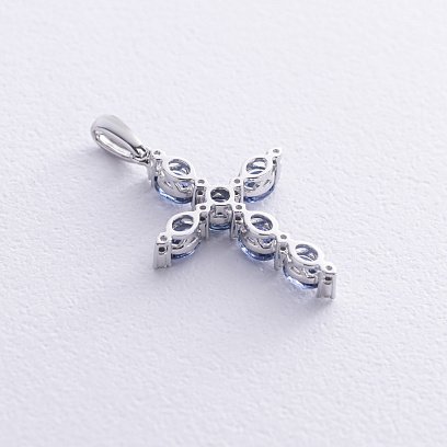 Золотой крестик с синими сапфирами и бриллиантами пб0325gm №3