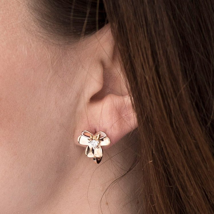 Золотые серьги "Цветочки" (фианиты) с05120 от ювелирного магазина Оникс - 3