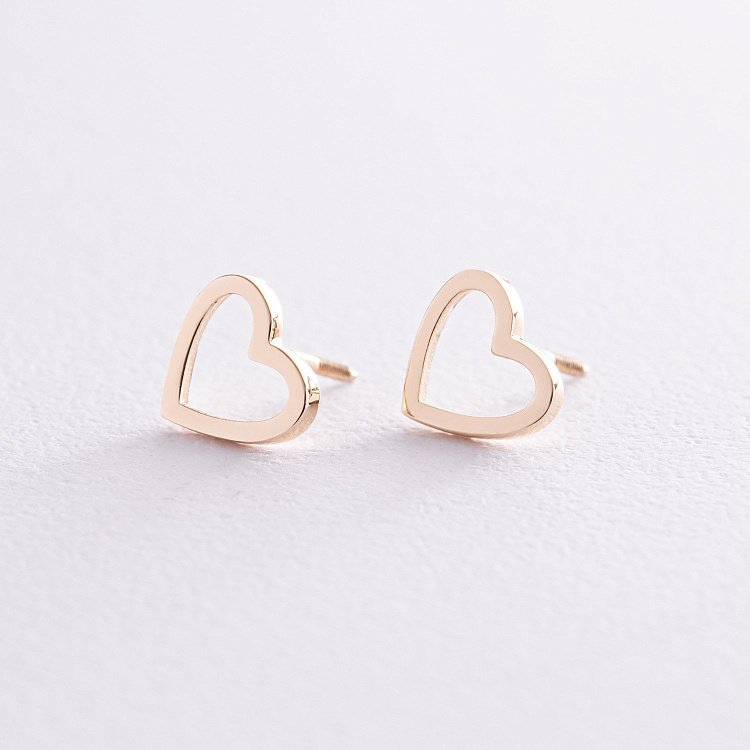 Серьги - пусеты "Сердечки" в желтом золоте с08171 от ювелирного магазина Оникс - 2