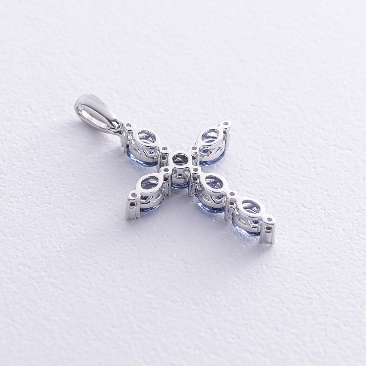 Золотой крестик с синими сапфирами и бриллиантами пб0325gm от ювелирного магазина Оникс - 2