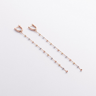 Сережки "Кульки на ланцюжку" (червоне, жовте, біле золото) с09373 №2