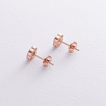 Cерьги - пусеты "Клевер" с перламутром mini (красное золото) с08403 №8