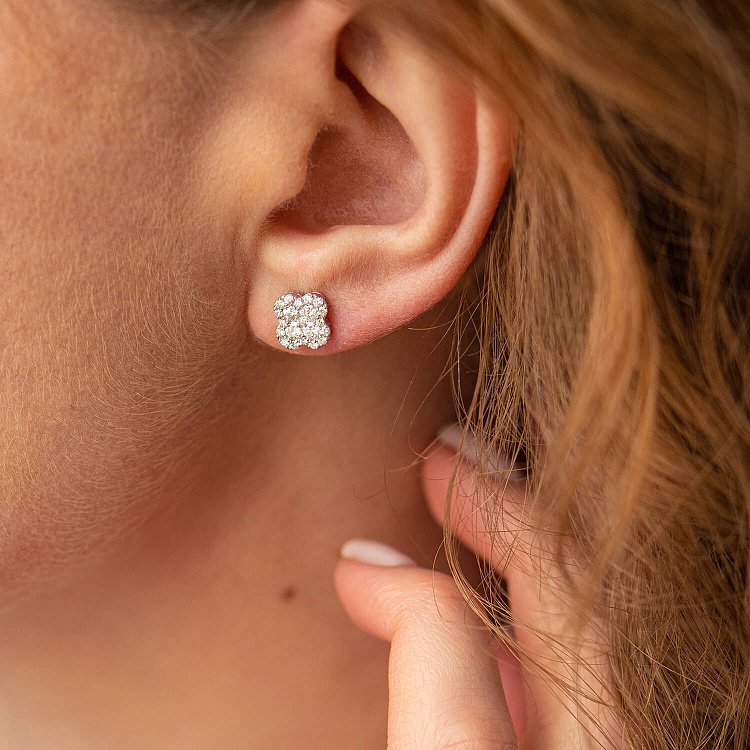 Золотые серьги - пусеты "Клевер" с бриллиантами сб0462mi от ювелирного магазина Оникс - 3