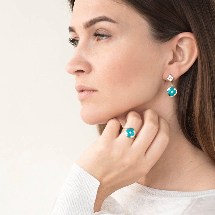 Золоті сережки "Конюшина" (емаль, фіаніт) с05388 від ювелірного магазину Онікс - 3