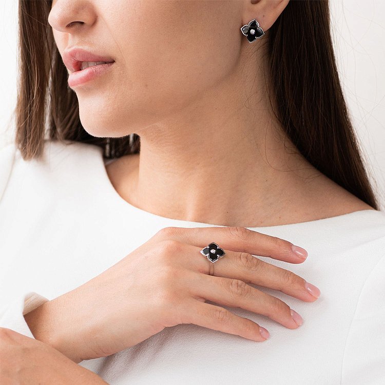 Серебряные серьги "Клевер" 122803 от ювелирного магазина Оникс - 3