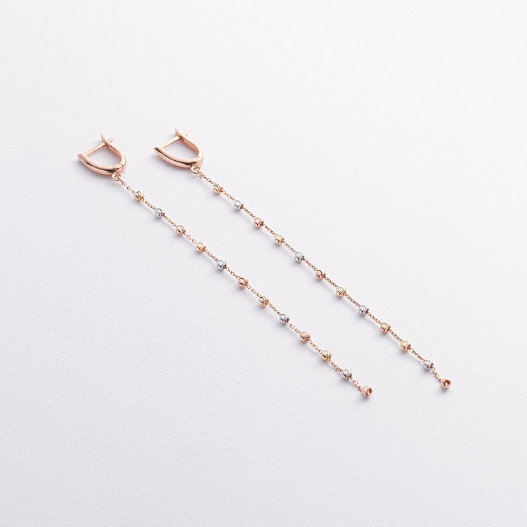 Сережки "Кульки на ланцюжку" (червоне, жовте, біле золото) с09373 від ювелірного магазину Онікс - 1