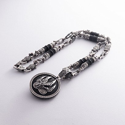 Серебряный кулон "Волк" с эбеновым деревом 946 №15
