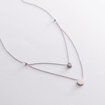 Кольє "Маленьке коло" з одним фіанітом (біле золото) кол01752 №2