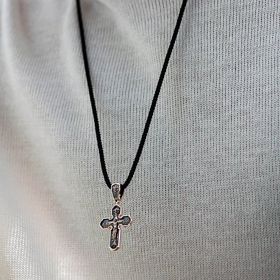 Православный золотой крест "Распятие Христово. Спас Нерукотворный. Икона Божией Матери знамение. Святитель Николай" п02699 №8