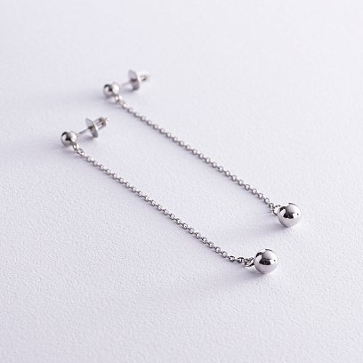 Срібні сережки - пусети "Кульки на ланцюжку" 40018 №2