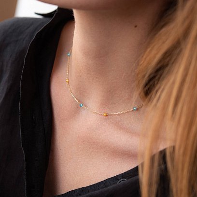 Колье "Free" в желтом золоте (голубые и желтые фианиты) кол02246 №5