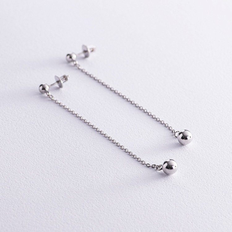 Срібні сережки - пусети "Кульки на ланцюжку" 40018 від ювелірного магазину Онікс - 1