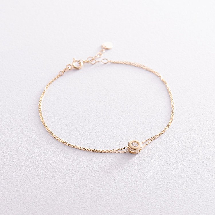 Браслет в желтом золоте с фианитом б04237 от ювелирного магазина Оникс