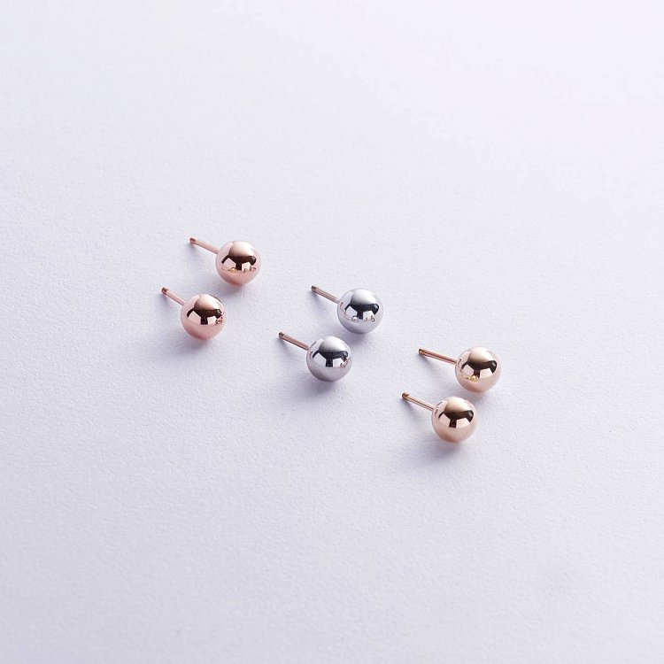 Серьги - пусеты "Шарики" в красном золоте (0.7 см) с06294 от ювелирного магазина Оникс - 7