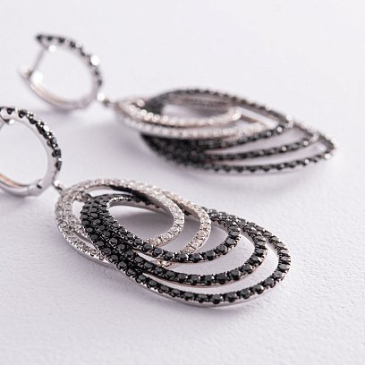 Золоті сережки з білими та чорними діамантами с1074 №3