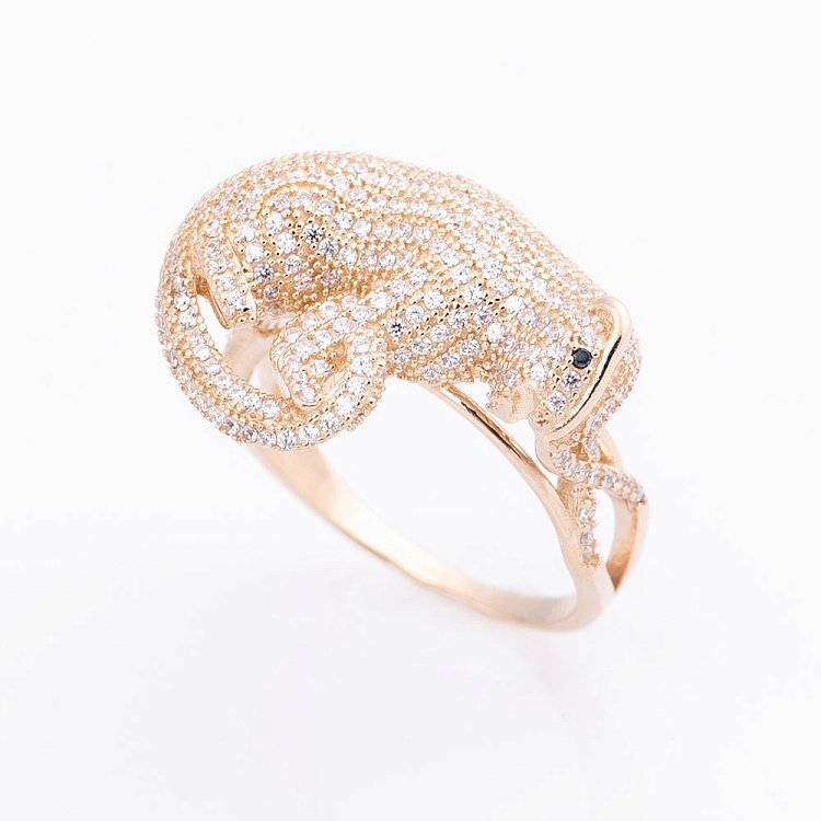 Золота каблучка "Пантера з фіанітами" к05010 від ювелірного магазину Онікс