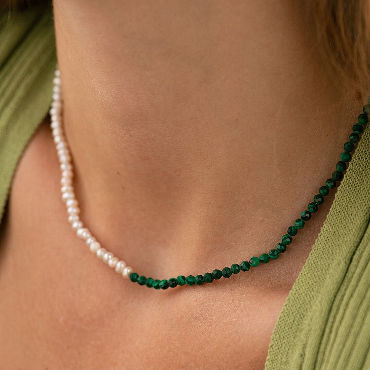 Срібне кольє "Перлинки і малахіт" 181285 від ювелірного магазину Онікс - 8