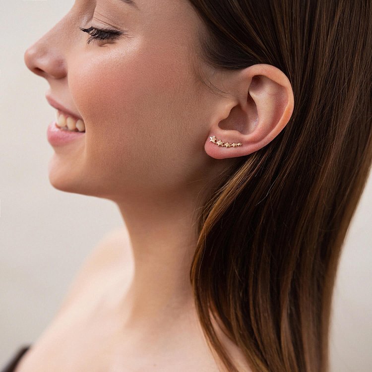 Серьги - клаймберы "Звездочки" в красном золоте с08200 от ювелирного магазина Оникс - 1