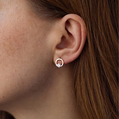 Сережки - пусети "Кругообіг" з фіанітами (червоне золото) с08786 №2