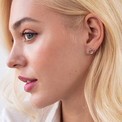 Сережки - пусети "Сердечки" у білому золоті с07659 №2