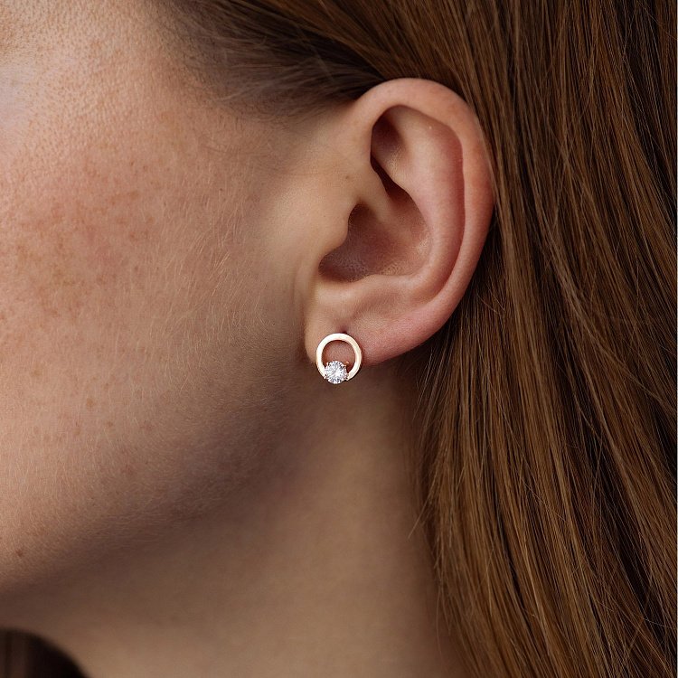 Сережки - пусети "Кругообіг" з фіанітами (червоне золото) с08786 від ювелірного магазину Онікс - 1