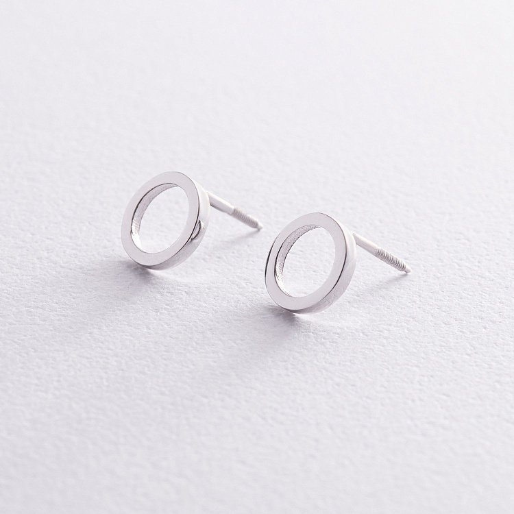 Сережки - пусети "Кругообіг" у білому золоті с08305 від ювелірного магазину Онікс - 1