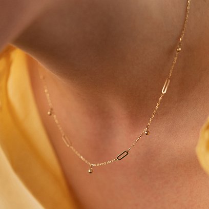 Колье с шариками в желтом золоте кол02384 №8